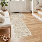 Madane 2-Piece Area Rugs Set, Small Kitchen Runner Non-Slip, Beige/Blue by Madane