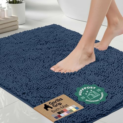 GORILLA GRIP Bath Rug Mat for Bathroom, Absorbent Chenille, 48x17 Navy by GorillaGrip