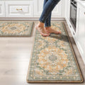 Boho Kitchen Mats for Floor 2PC Anti Fatigue Kitchen Rugs, Green Orange by tubeamin