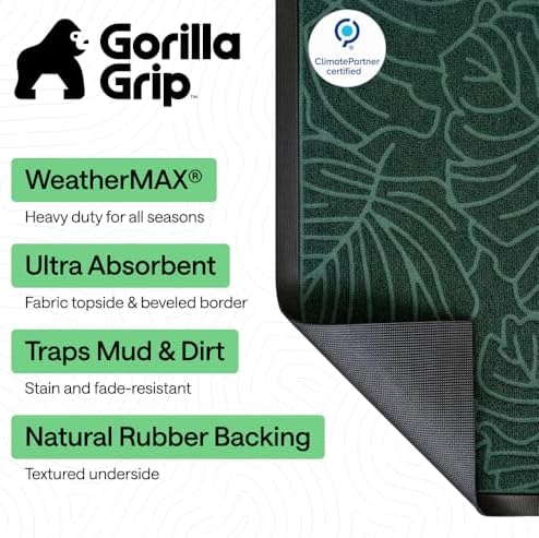 GORILLA GRIP WeatherMAX Door Mat, Indoor Outdoor Use, 47x35, Green Palm - Image 2