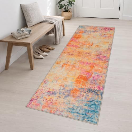 2.6x10 Washable Runner Rug:Modern Abstract Soft Carpet Galaxy Haze - Image 3