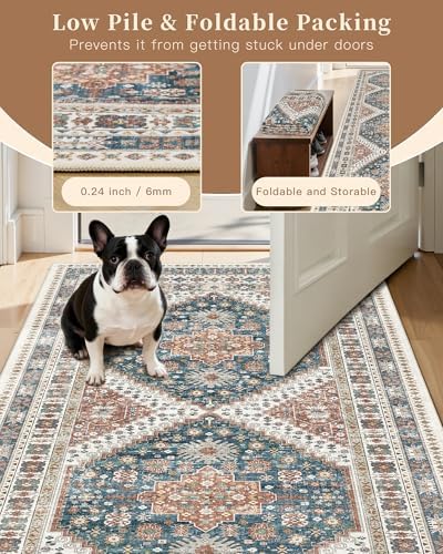 Madane Hallway Runner Rug 2'6''x14' Kitchen Runners Vintage, Navy Blue - Image 7
