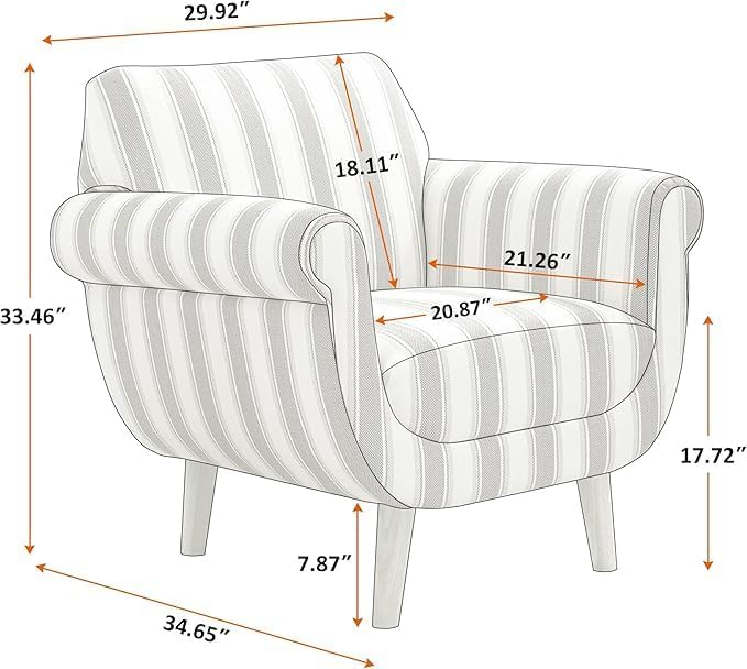 VANOMi Mid-Century Accent Chair with Stripe Pattern, Modern Linen Fabric Armchair with Wood Legs, Club Chair for Living Room, Comfy Upholstered Side Chairs for Bedroom, Reading, Small Place (Green)