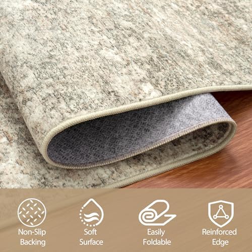 Aelenmu Round Rug 6ft Washable Rug for Dining Room Living Room Beige Brown - Image 6