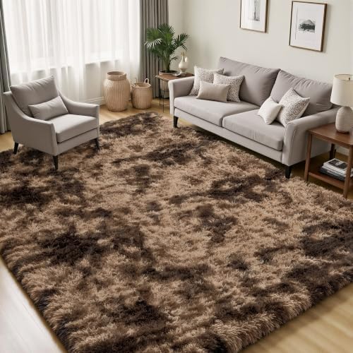 PLHXFR 4x6 Area Rug Living Room: Fluffy Bedroom Soft Shag Rug Coffee Brown - Image 3