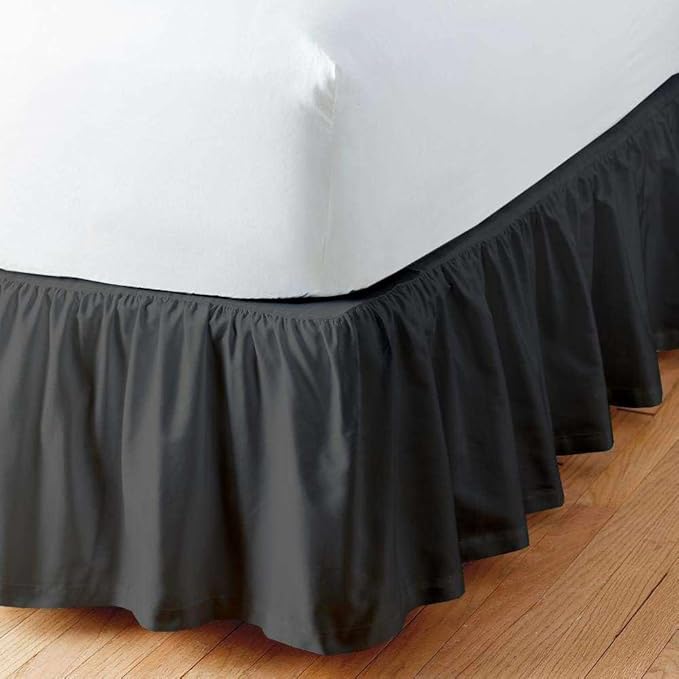 Dark Grey Solid Ruffled Bed Skirt Cal-King-18 Inch Drop Split Corner, Microfiber Bedskirt with Platform Three Sided Coverage