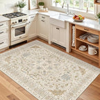 Madane Area Rug 4x6 Washable Rugs Vintage for Living Room, Beige/Blue - Image 2