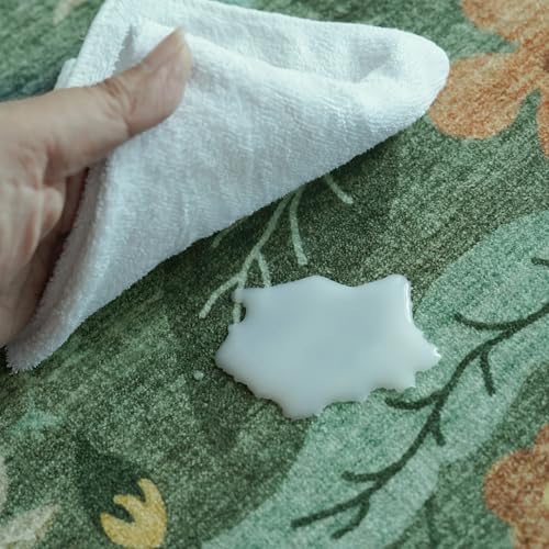 Washable 3x10 Hallway Runner Rug: Floral Scalloped Soft Runners for Entryway Kitchen Nursery Non Slip Bathroom Floor Mat Water Resistant Light Weight Carpet for Living Room Bedroom (3x10 Floral/Green) - Image 4