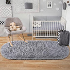Noahas 2.6x5.3 Grey Fluffy Soft Oval Rug Non-Slip for Bedroom Dorm Hallway - Image 3