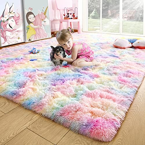 4x6 Rainbow Fluffy Soft Area Rug Non-Slip for Kids Bedroom Nursery Playroom by ModernHomeDecor