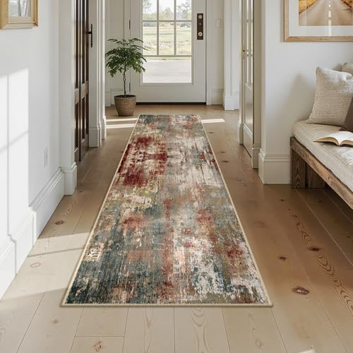 RELEANY Washable Runner 2'x9' Abstract Area Rug for Hallway Rustic Brown - Image 7