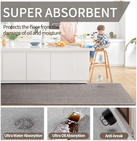 YDKGL Kitchen Mat Kitchen Rugs Sets of 2 PCS Non Slip Gray 17"x30"+17"x47" - Image 3