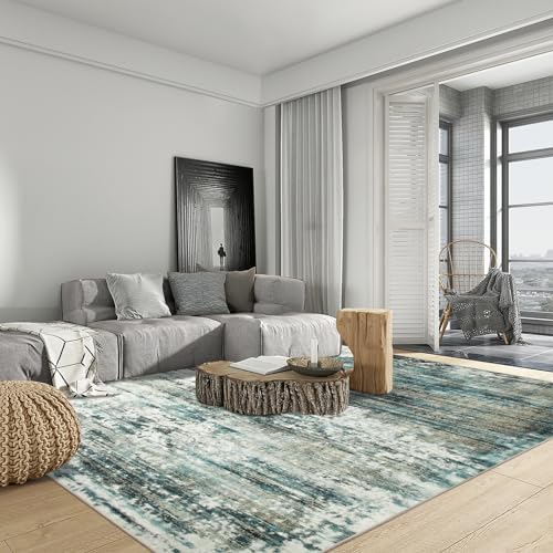 9x12 Area Rugs for Living Room: Washable Abstract Teal Green Bedroom Carpet - Image 3