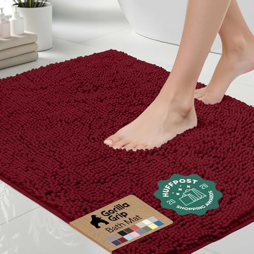 GORILLA GRIP Bath Rug Mat for Bathroom, Absorbent Chenille, 30x20 Burgundy by GorillaGrip