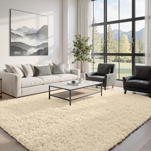 5x8 Fluffy Shag Area Rugs for Living Room Bedroom: Soft Plush Carpet Beige - Image 4