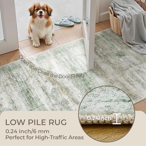 2x10 Runner Rug Non Slip,Washable Hallway Runner Rug,Green - Image 6