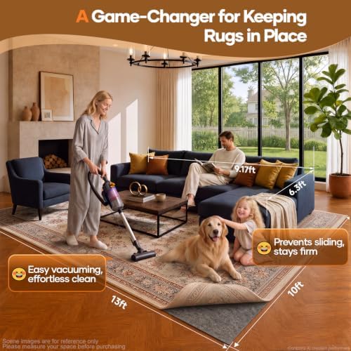 Veken Non Slip Cushioned Rug Pad Gripper, Felt and Silicone Backing, 10 x 13 Ft, 1/4" Thick Carpet Liner Protector Mat for Area Rugs and Hardwood Floors, with Over 99 Pcs Anti-Slip Strips Pattern - Image 2