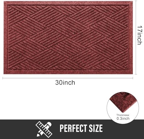 HIYARD Sturdy Front Door Mat, Absorbent Muddy Dirt Resist Welcome Door Mats Outdoor Indoor, Stain and Fade Resistant, Non-Slip Rubber Backing Low Profile Doormat for Entryway, 30×17, Red - Image 2