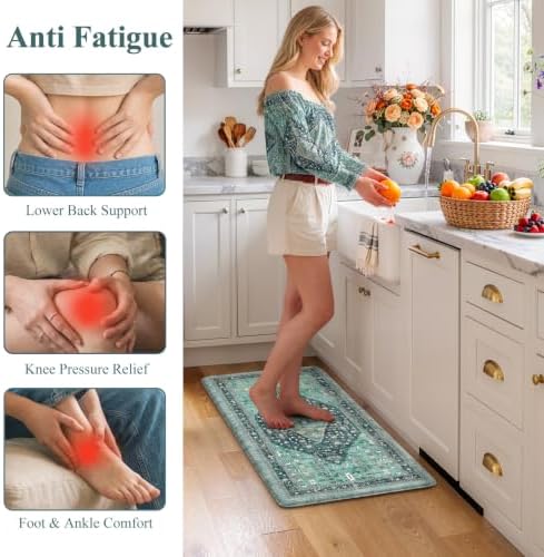 Collive Anti Fatigue Kitchen Mats Boho Teal Cushioned Kitchen Rugs, 20"x39" - Image 4