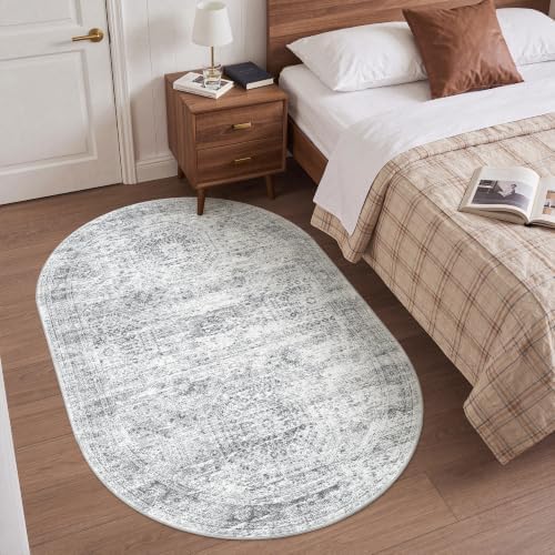 3x5 Oval Rug for Bedroom,Washable Area Rug,Grey - Image 4