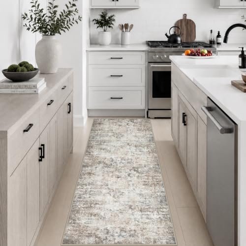 2x6 Washable Runner Rug：Modern Abstract Kitchen Soft Carpet Brown by FXRHLP