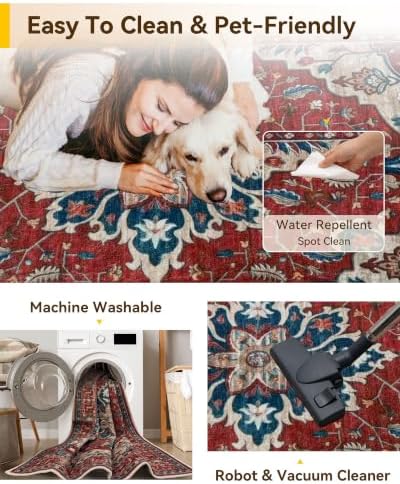 RELEANY Washable Area Rug, Runner 3'x8', Red/Blue - Image 3