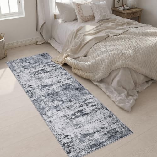 2.6x8 Washable Runner Rug：Modern Abstract Kitchen Soft Carpet Grey - Image 5