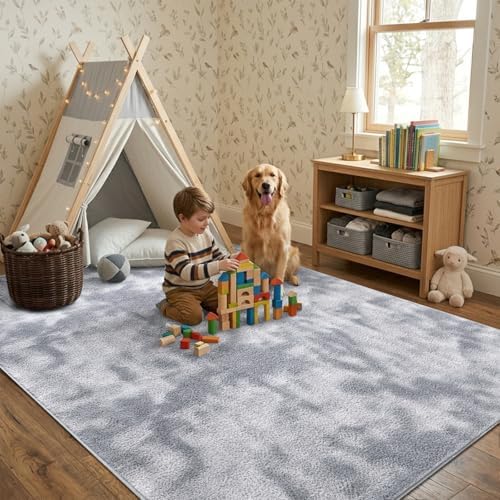 4x6 Tie-dye Light Grey Area Rug Washable Non-Slip for Bedroom Living Room - Image 3