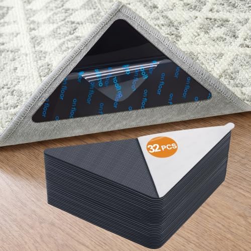32 Pcs Rug Tape,Anti Slip Rug Pads Grippers for Hardwood Floors and Tiles,No Residue,Reusable Carpet Tape for Area Rugs, Double-Sided Adhesive Rug Stickers by Tiergrade