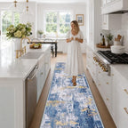 RELEANY Washable Runner 2'x6' Abstract Area Rug for Hallway Blue Gold - Image 3
