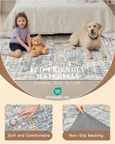 Madane Washable Runner Rug 2x6 Runners for Hallways Non Slip, Blue/Gold - Image 5