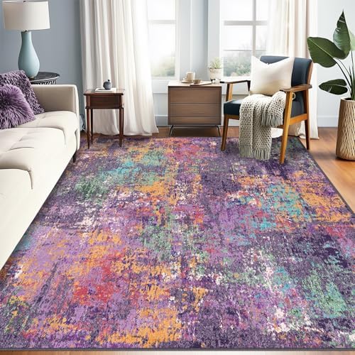 RELEANY Washable 9'x12' Abstract Area Rug for Living Room Purple Multi by RELEANY