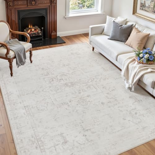 5x8 Area Rugs Living Room: Bedroom Washable Carpet Neutral Cream - Image 3