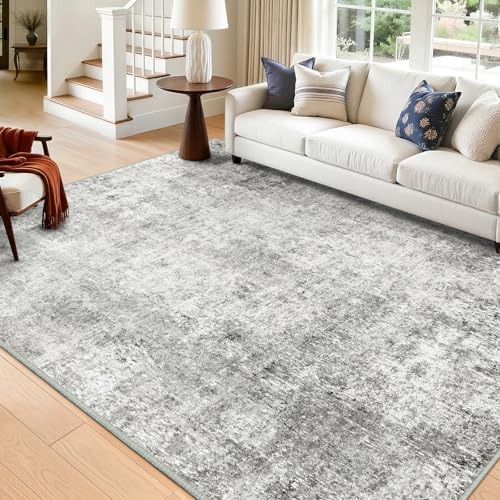 RELEANY Washable 6'x9' Abstract Area Rug for Living Room Gray White by RELEANY