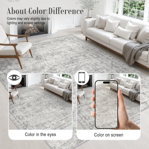 Area Rug Living Room: 4x4 Modern Washable Soft Carpet Black Grey - Image 6