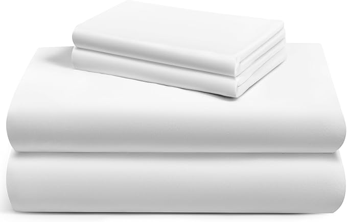 LuxClub Queen Sheet Set, 100% Viscose Derived from Bamboo Cooling Sheets, Breathable & Soft Deep Pocket Up to 16", Hotel Luxury Silky Sheets Queen Size, White