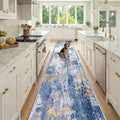 RELEANY Washable Runner 2'6"x14' Abstract Area Rug for Hallway Blue Gold by RELEANY