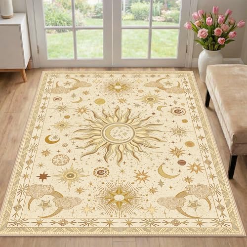 Vacuum-Friendly, 3x5 Washable Area Rug, Beige Camel Brown - Image 2