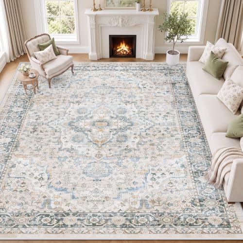 SameBed 9x12 Area Rug Living Room, Vintage Washable Carpet Grey Blue by SameBed