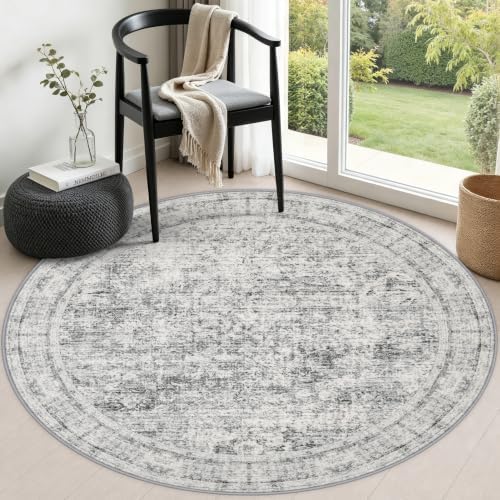 Round Area Rug Living Room: 4 ft Modern Washable Indoor Carpet by FXRHLP