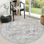 Round Area Rug Living Room: 5 ft Modern Washable Indoor Carpet by FXRHLP