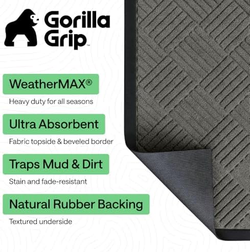 GORILLA GRIP WeatherMAX Door Mat, Indoor Outdoor Use, 35x23, Gray Diamond - Image 2