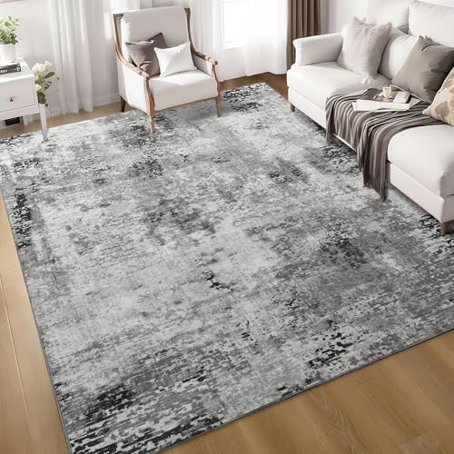 Living Room Rug 7x10 Gray Area Rugs Machine Washable Abstract Boho Large Rug Non-Slip Non-Shedding Faux Wool Indoor Vintage Carpet for Bedroom, Classroom, Dining Room, Kids Playroom by OmpaaHomeDecor