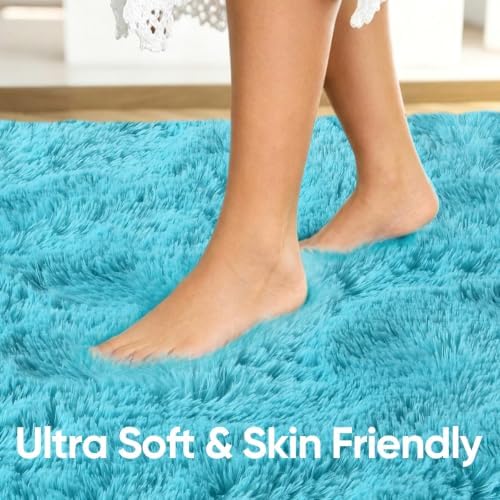 Noahas 4'x5'3'' Blue Fluffy Soft Area Rug Non-Slip for Kids Bedroom Nursery - Image 5
