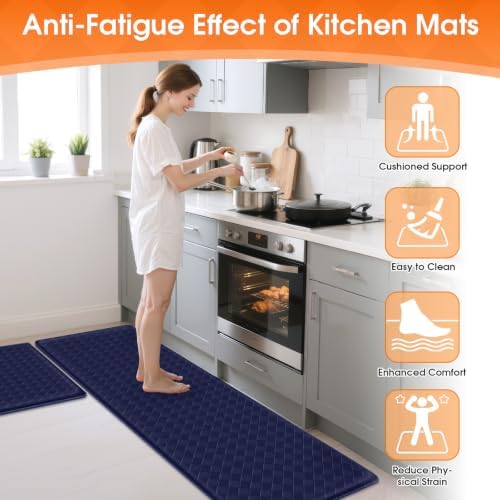TranquilRelax 2-Piece Kitchen Mats, Cushioned Non-Slip Floor Mats, Blue - Image 4