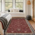 5x7 Boho Dark Red Rug for Living Room - Vintage Oriental Revival Low-Pile Carpet for Bedroom, Dining Table, Home Office, Machine Washable Area Rug Non-Slip with Rubber Back - Image 6