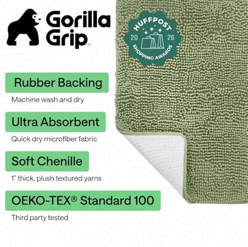 GORILLA GRIP Bath Rug Mat for Bathroom, Absorbent Chenille 24x17 Sage Green - Image 2