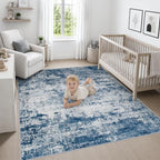Area Rug Living Room: 6x6 Modern Washable Indoor Soft Carpet Blue - Image 5