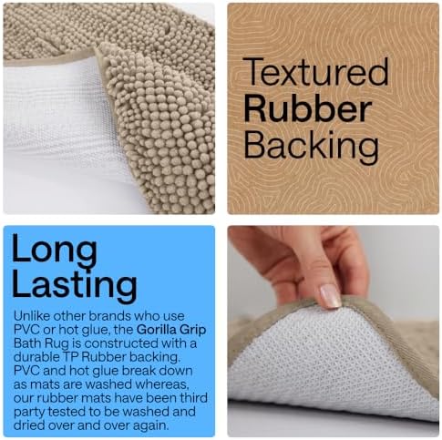 GORILLA GRIP Chenille Bath Rug Mat for Square Toilet Base, 24x19 Beige - Image 4