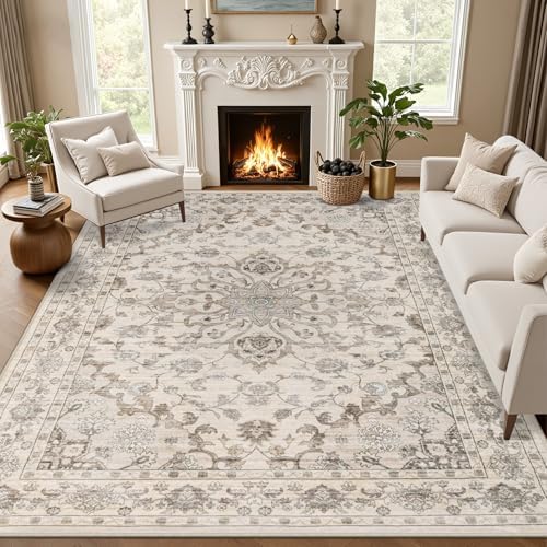 10x14 Area Rugs Living Room: Washable Rug for Bedroom Brown Beige by EXPEDIX